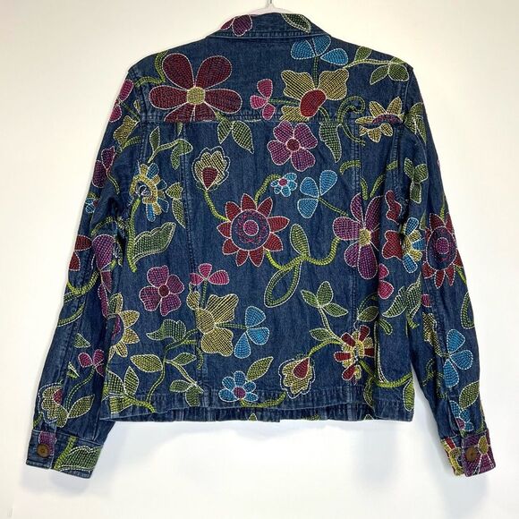Coldwater Creek Floral Embroidered  Denim Jean Jacket Boho Size Medium - Picture 5 of 13